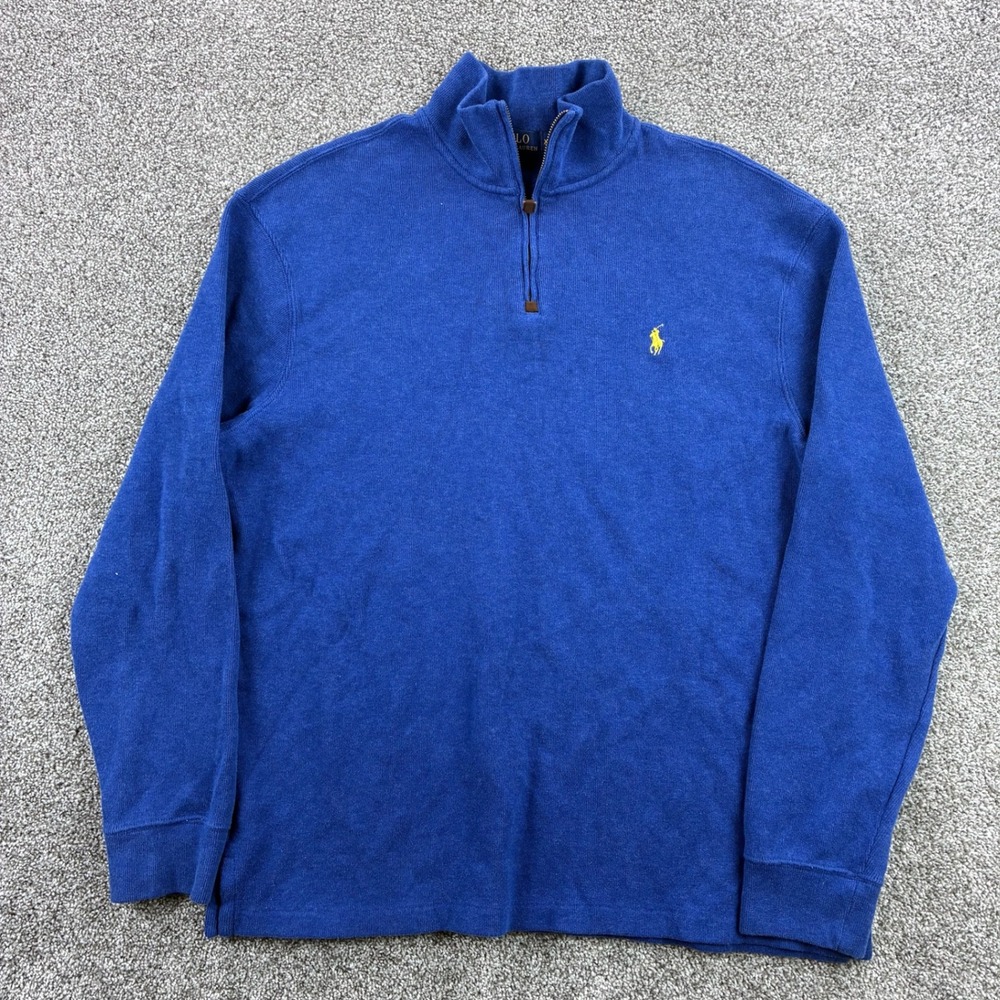 Polo Ralph Lauren Sweater Mens XL Blue‎ 1/4 Zip Estate Rib Pullover